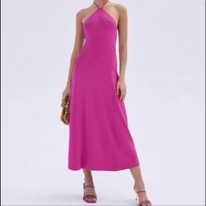 CULT GAIA GRACE HOT PINK KNIT HALTER NECK DRESS